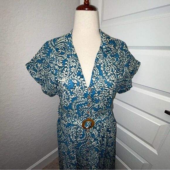 ZARA Button Down Short Sleeve A-Line Midi Maxi Shirt Dress - Picture 2 of 13